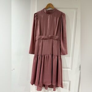 Women’s Silky Elegant Mauve Long Sleeve Midi Dress